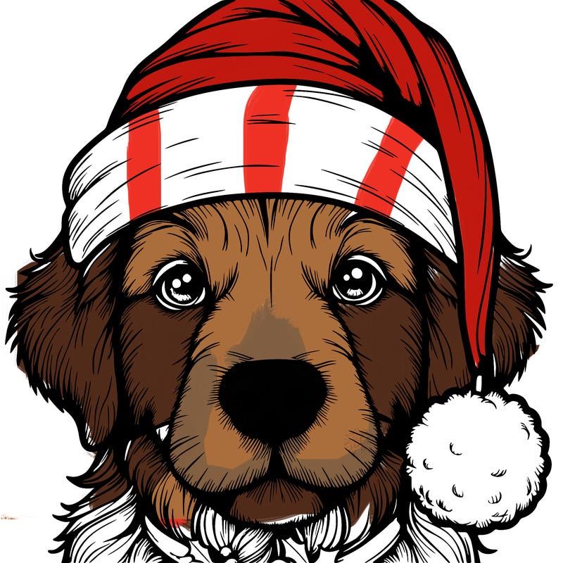 realistic dog with a christmas hat