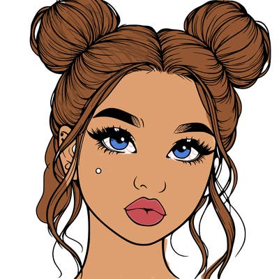 realistic girl with two buns on her hair and lips