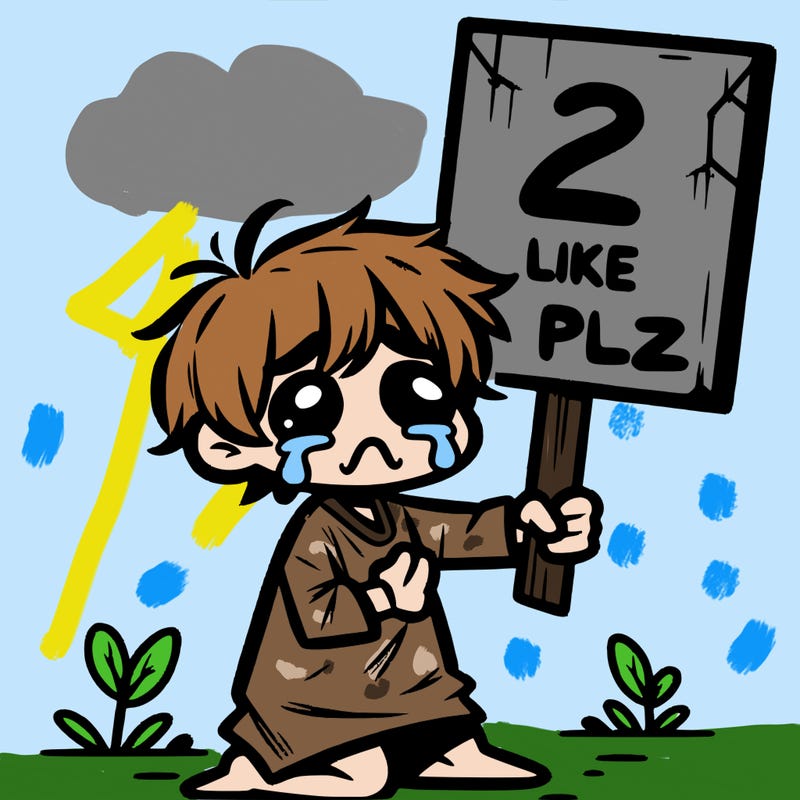 small poor toddler crying with sign that says 2 like plz