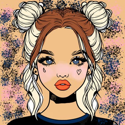 realistic girl with two buns in hair and lips