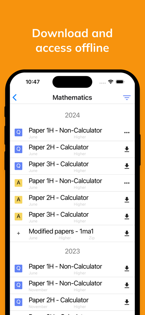 My Past Papers - Liste der alten Mathematikprüfungen mit Offline-Download-Optionen
