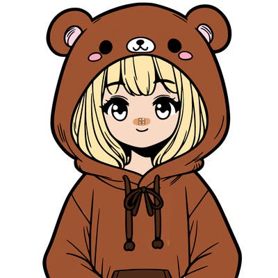 cute teen girl wearing a cute bear hoodie