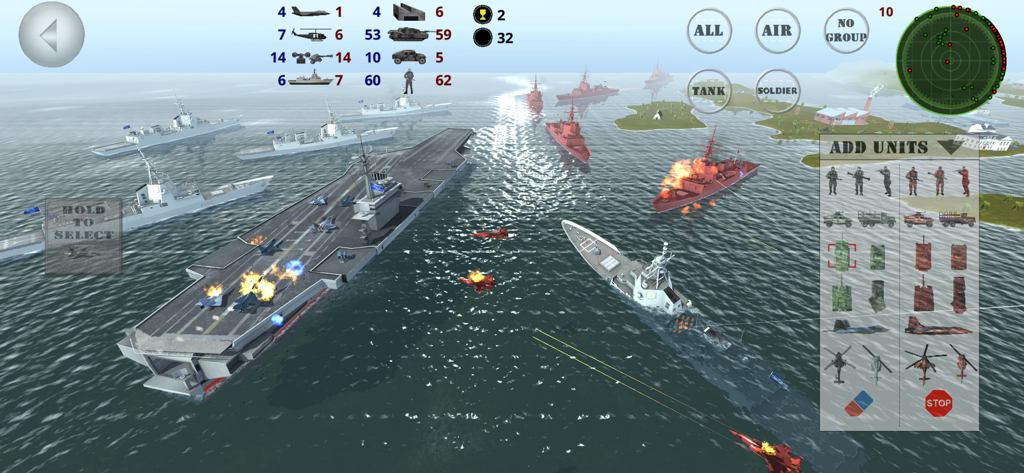 Battle 3D - Strategy game - Naval combat gameplay featuring an aircraft carrier and warships in Battle 3D