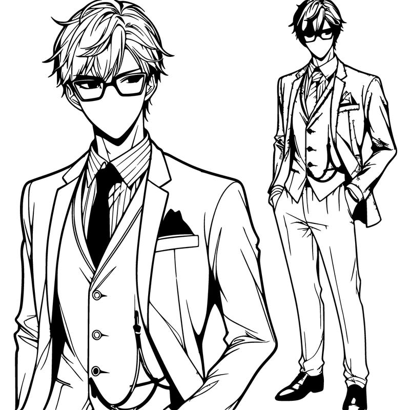 hot anime guy wearing glasses and a suit realistic
