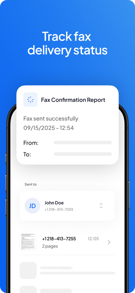 Fax delivery confirmation report and status tracking on the Fax Plus app