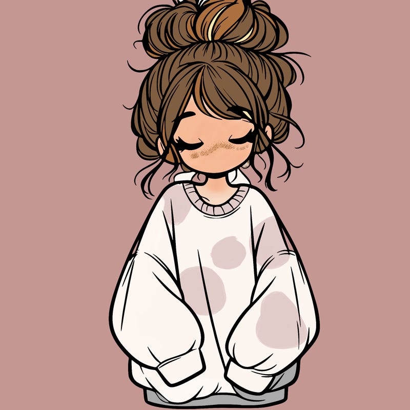 girl with baggy sweatshirt and messy bun