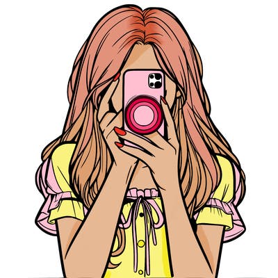 a realistic girl holding her phone taking pictures