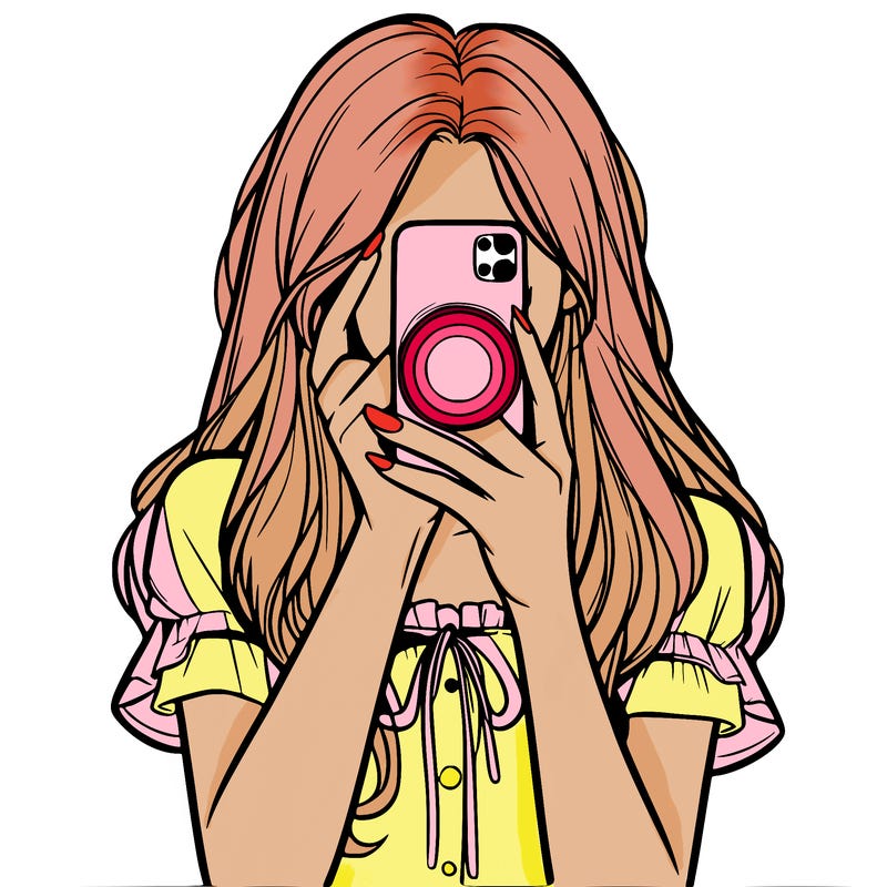 a realistic girl holding her phone taking pictures