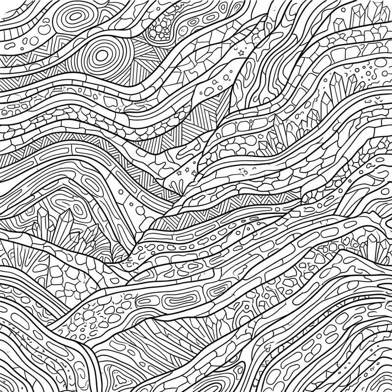 Immerse yourself in the captivating world of geology with this unique coloring template featuring intricate strata patterns. Discover the beauty of Earth's ancient formations and hidden mineral deposits as you bring them to life with color.