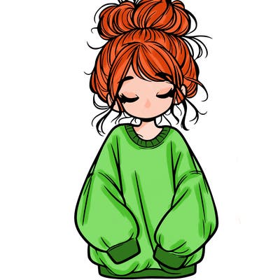 girl with baggy sweatshirt and messy bun