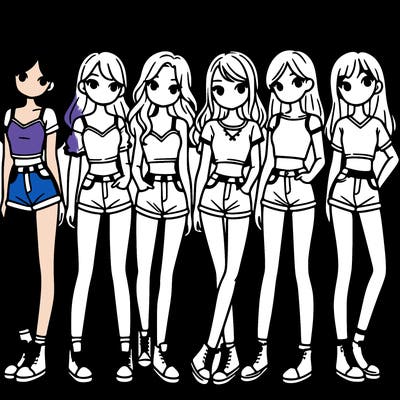 a group of girls wearing crop tops and shorts