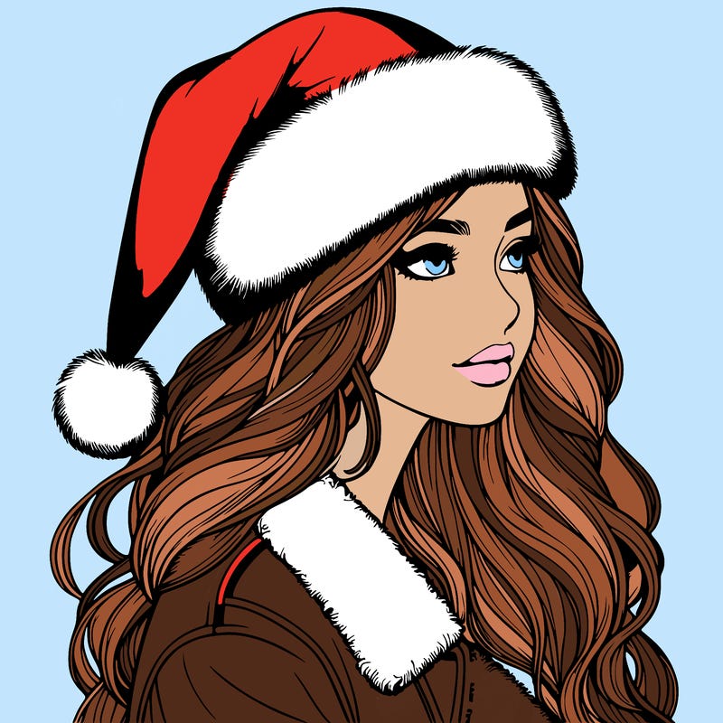 realistic girl in santa hat