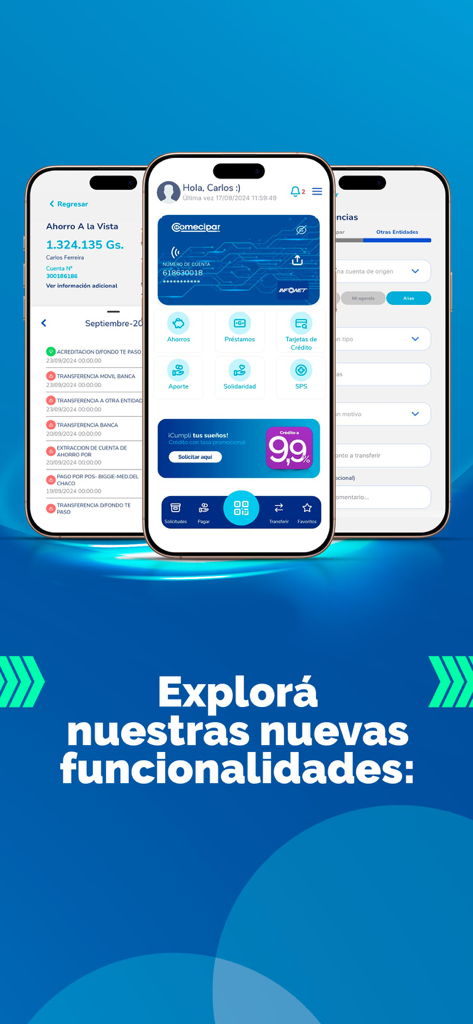 Coomecipar - Panel de control de la aplicación móvil de Coomecipar que muestra servicios financieros para profesionales de la salud.