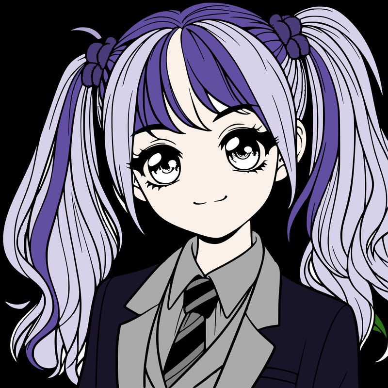 realistic girl with two ponytails and a suit on