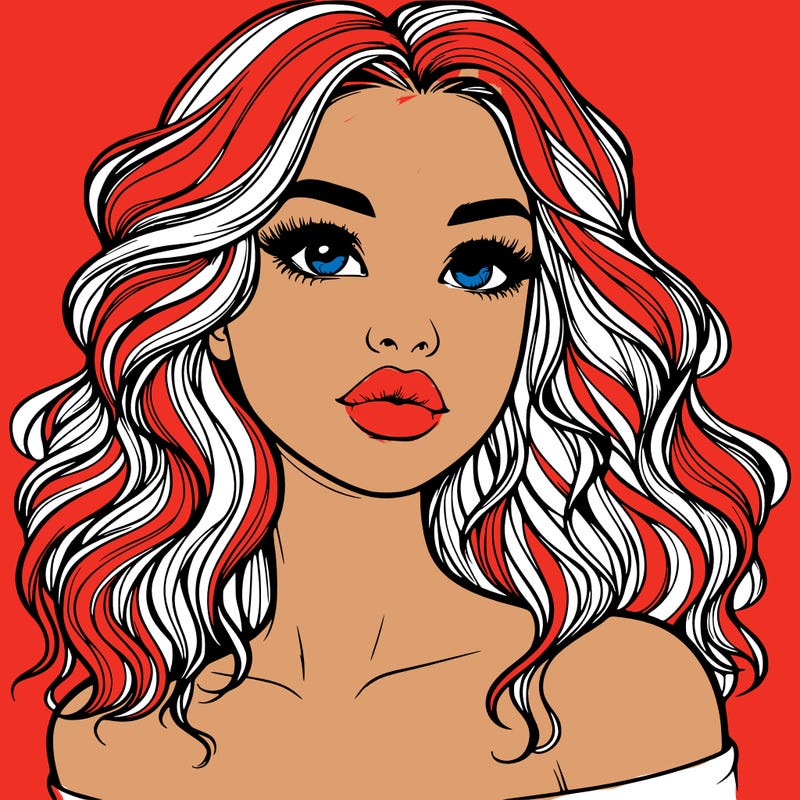 realistic girl with wavy hair and lips