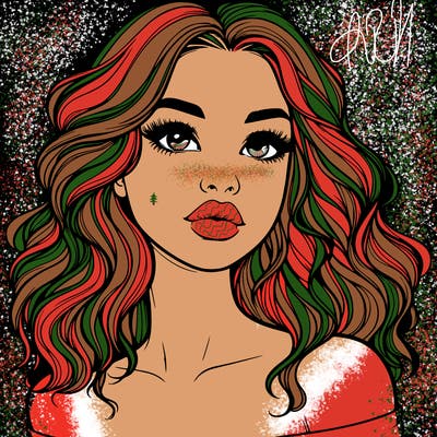 realistic girl with wavy hair and lips