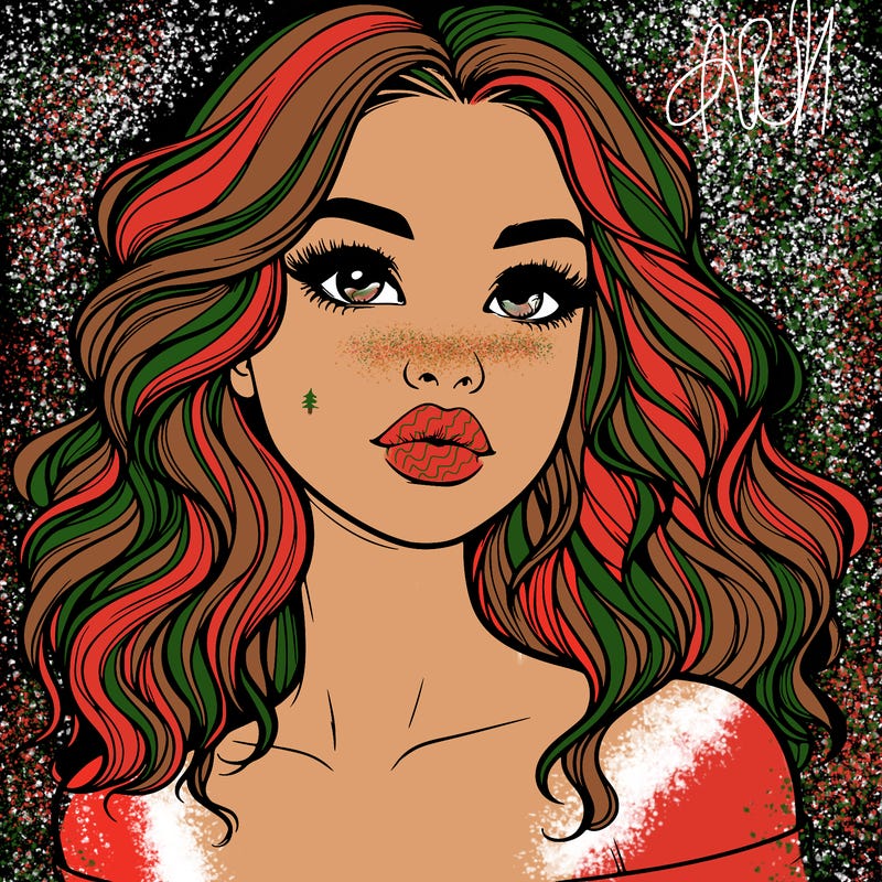 realistic girl with wavy hair and lips