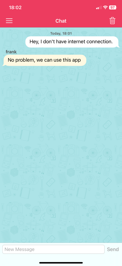 Bridgefy Alerts - A screenshot of the Bridgefy Alerts app chat interface showing users communicating without an internet connection.