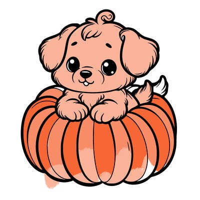 cute little puppy in a pumpkin