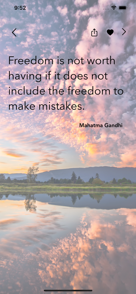 Simply Inspiring - An inspirational Mahatma Gandhi quote about freedom on a sunset lake background