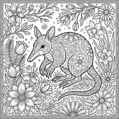 Dive into a world of intricate patterns with this stunning adult coloring page featuring a bandicoot. Surrounded by the fresh beauty of spring, this design promises hours of mindful artistic enjoyment.