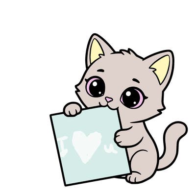 a small cat with a blank sheet of paper in its hand. the cat is sooooooo cute!