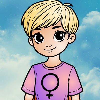 girl with pixie cut and feminist shirt