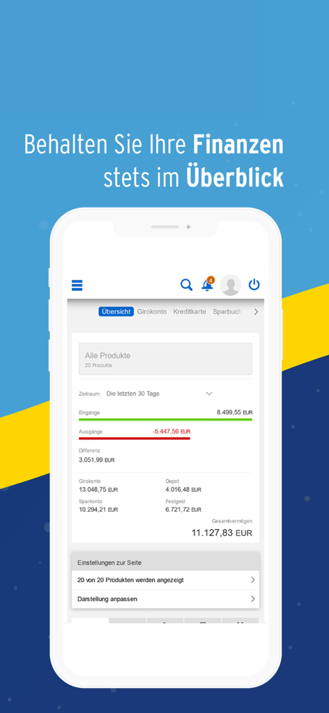 HYPO NOE 24/7 Internetbanking - Hypo Noe Mobile-Banking-App-Dashboard mit Finanzübersicht, Kontoständen und Einkommensstatistiken