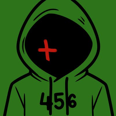 a person with non face waering a hoodie with a 456 symbol