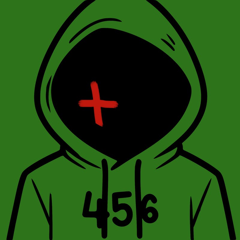 a person with non face waering a hoodie with a 456 symbol