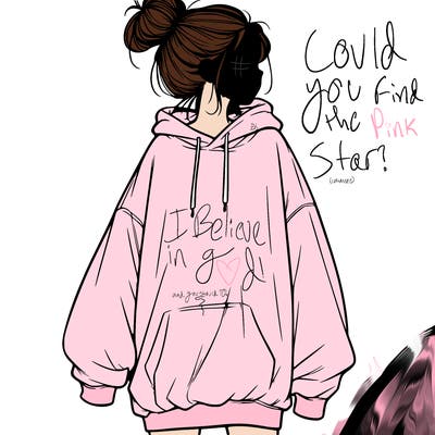 realistic girl with a oversized sweatshirt on and a bun