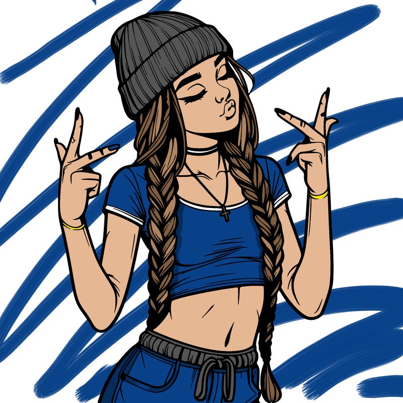 realistic teenage girl with braids and a beanie and crop top doing 🫶🏼