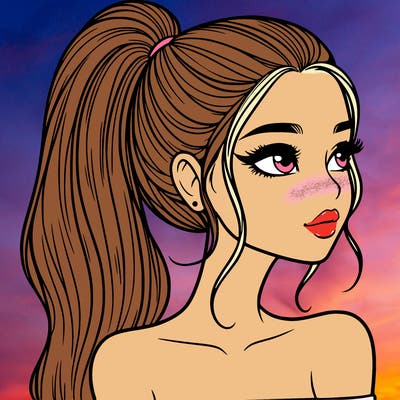 a beautiful and realistic girl with a high pony tail