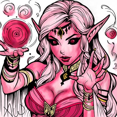 realistic scary beautiful elf sorceress casting spell