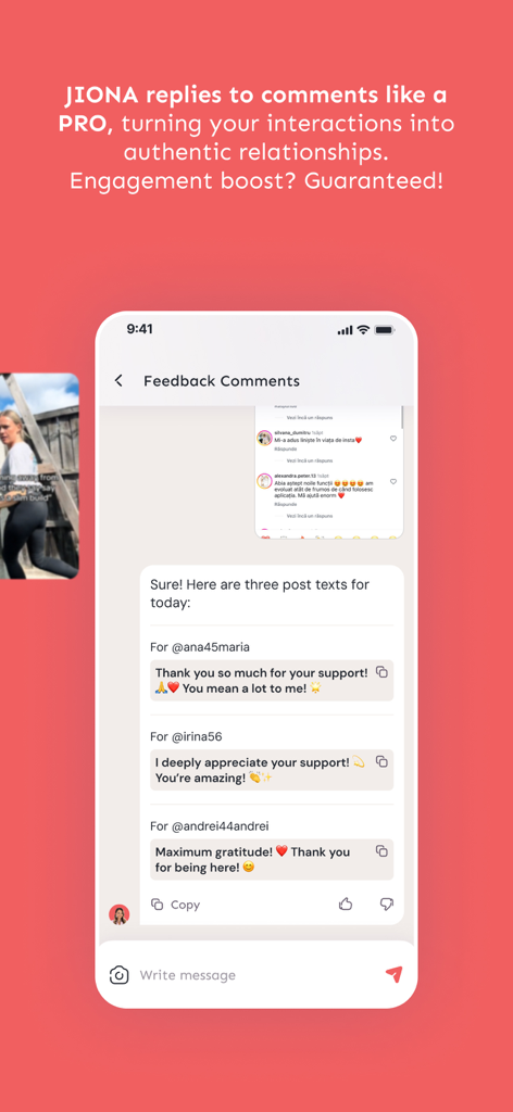 Transform the Day - IONA AI assistant generating authentic social media comment replies for engagement