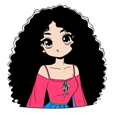 a black anime girl with long afro hair