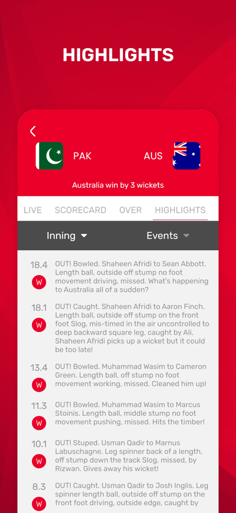 Dream Team 11 Live Cricket - 볼 바이 볼 위켓 해설과 함께 파키스탄 대 호주 크리켓 경기 하이라이트
