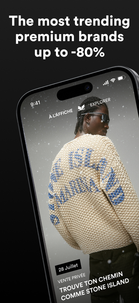 Sneakmart - Sneakers & Fashion - Sneakmart app screen showing trending premium brands with up to 80 percent discounts