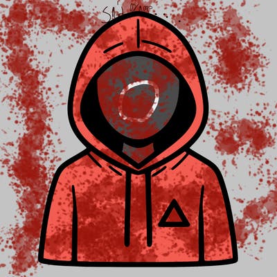 a person with non face waering a hoodie with a small triangle symbol
