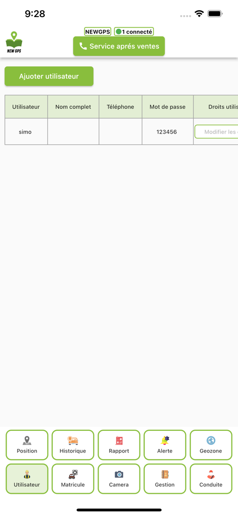 Benutzerverwaltungs-Oberfläche in der NEUES GPS-App.