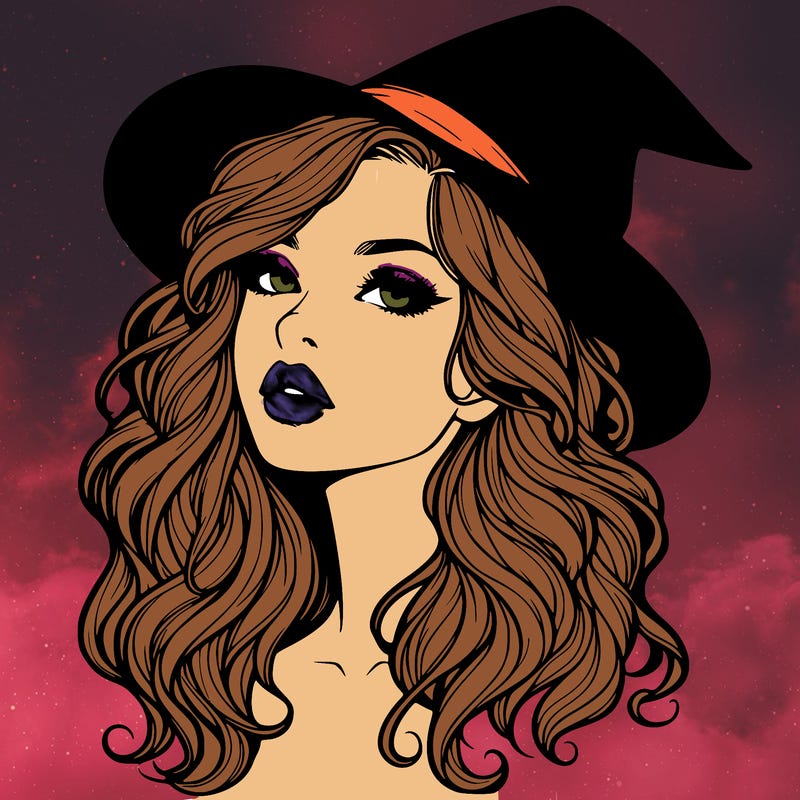 realistic witch girl with wavy hair and lips