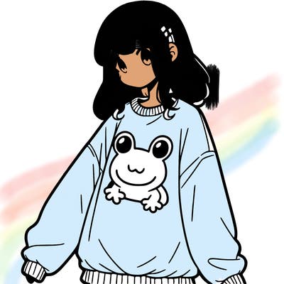 girl wearing frogging sweatshirt