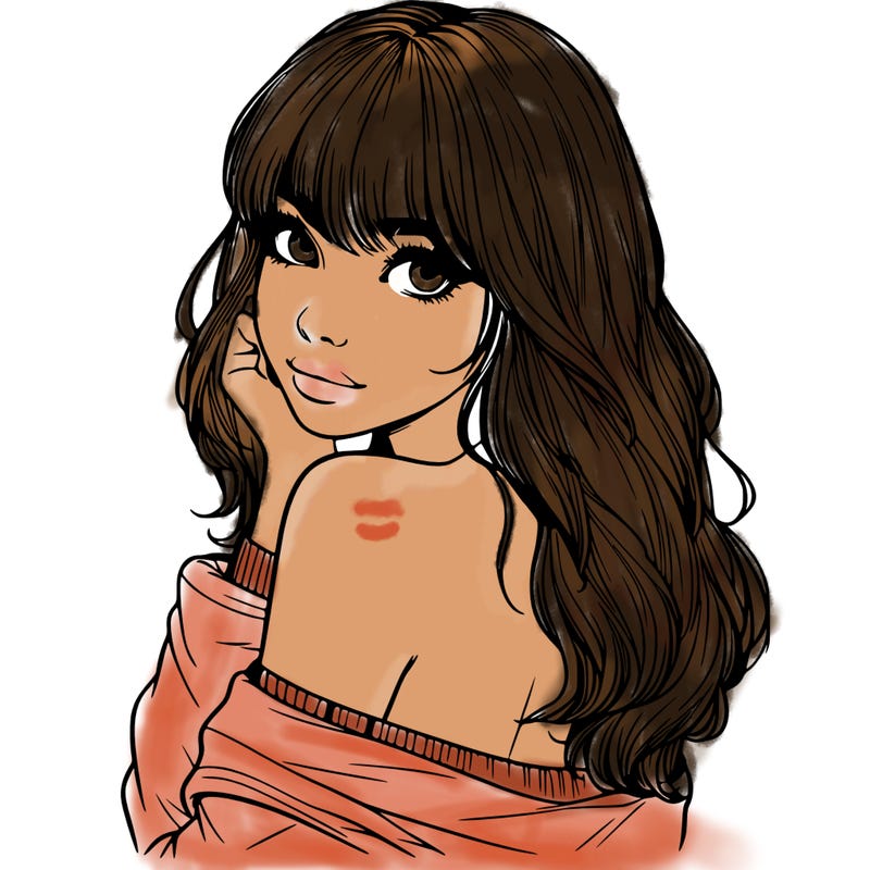 realistic girl with bangs looking over her shoulder