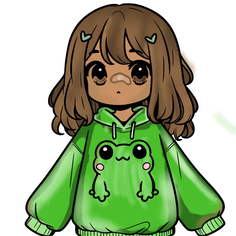 girl wearing frogging sweatshirt