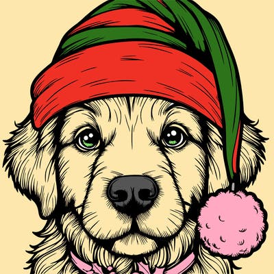 realistic dog with a christmas hat