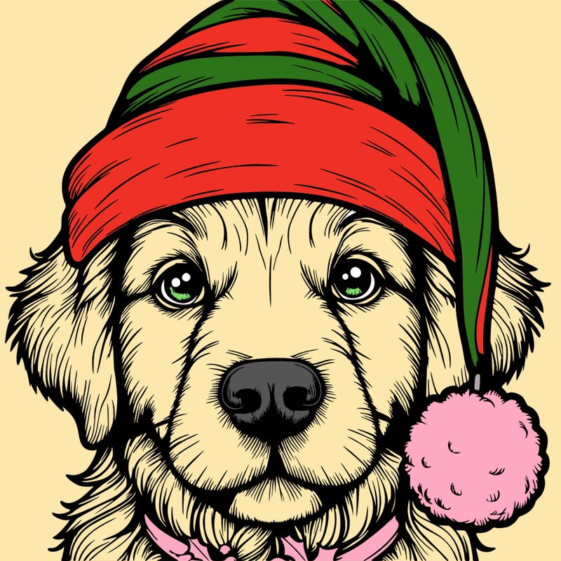 realistic dog with a christmas hat