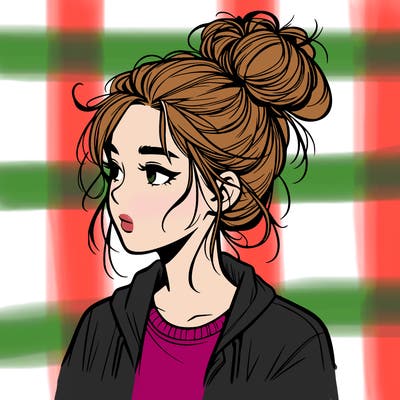 realistic teenage girl with a messy bun