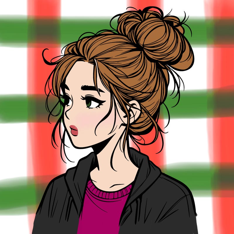 realistic teenage girl with a messy bun