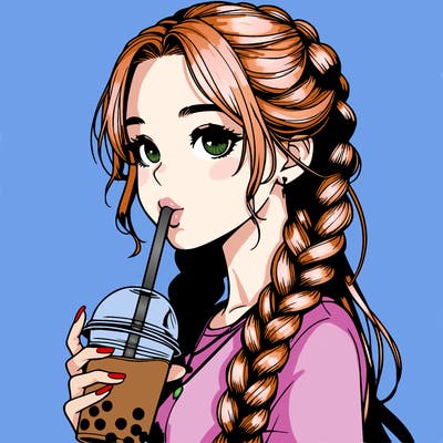 realistic girl with braided hair drinking boba