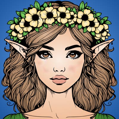 realistic female elf with flower crown